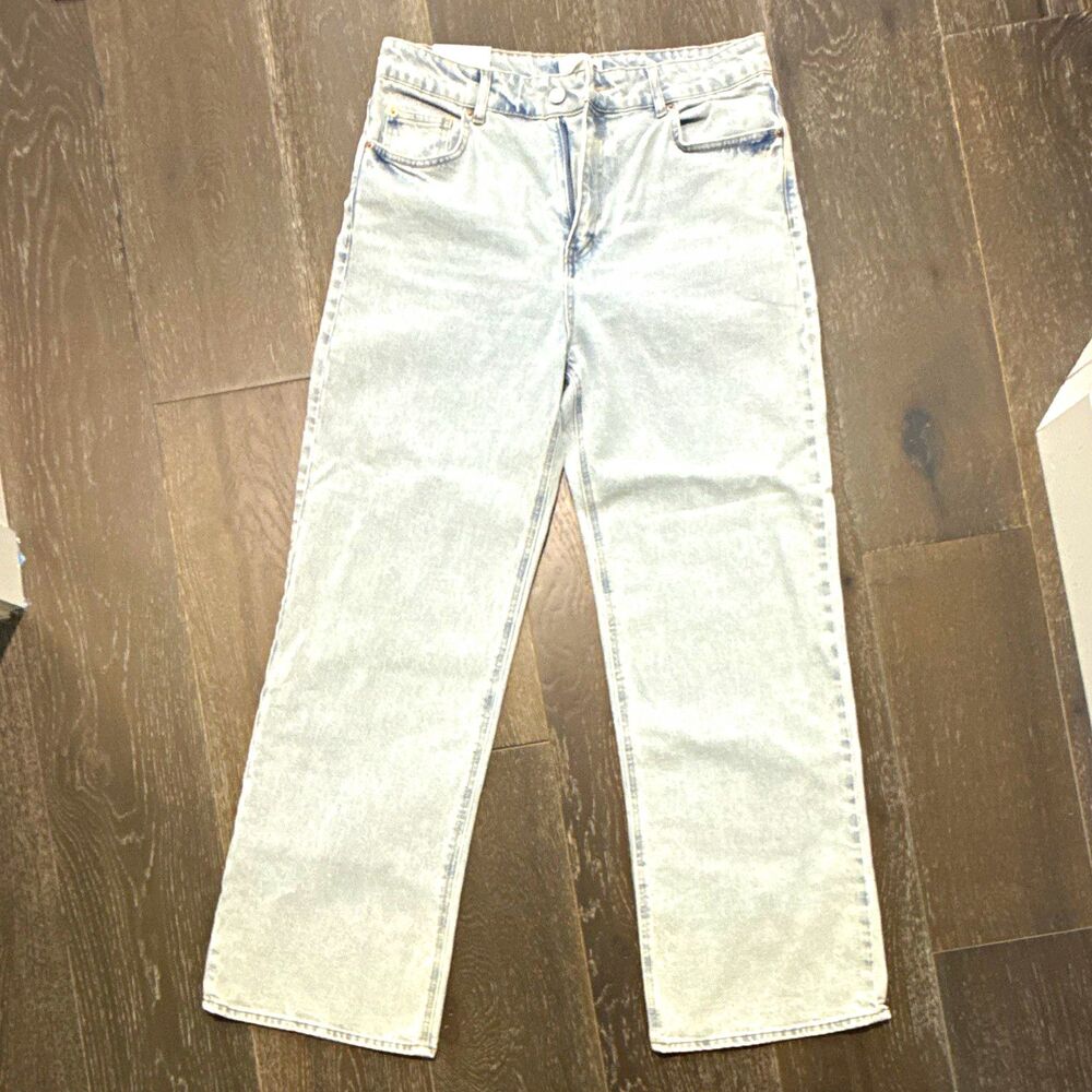 H&M Womens High Rise Wide-Leg Jeans Light Wash Light Blue Denim Cotton